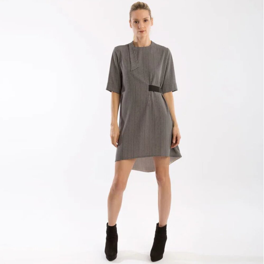 PURPLEMAROON DESIGNER A LINE TUNIC DRESS NAVY STRIPE SIZE XS NEW WITH TAGS $325